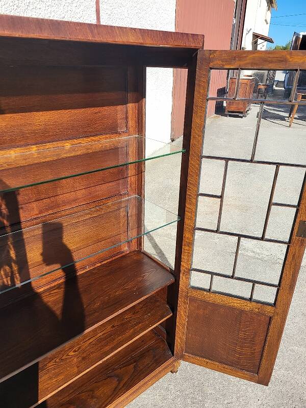 Petite vitrine bibliotheque a petits carreaux et marqueterie ancienne