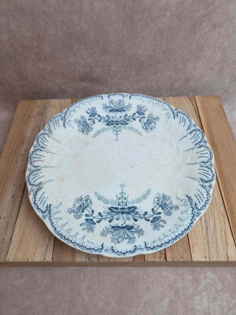 Compotier ancien en terre de fer Saint-amand & Hamage – modèle Régence bleu