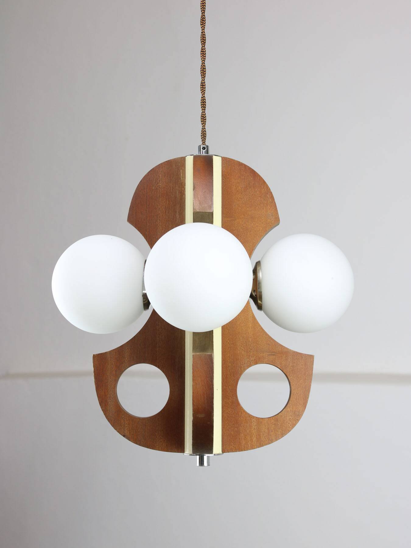 Mid-Century Scandinavian Chrome & Opaline Chandelier, 1960s