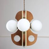 Lustre Mid-Century Scandinave en Chrome et Opaline, 1960s