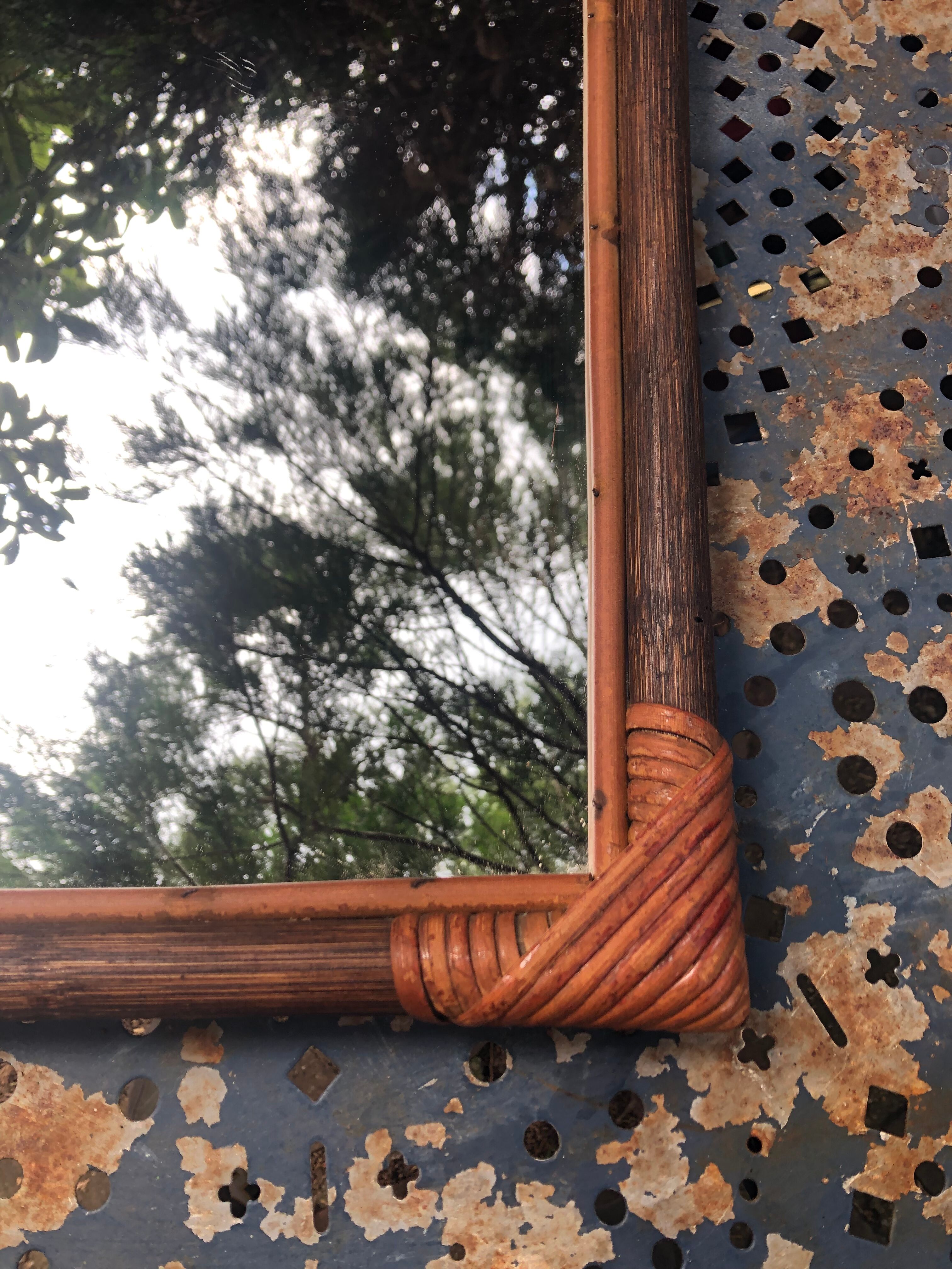 Mirror in wood and rattan 60s