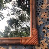 Miroir bois et rotin vintage années 60