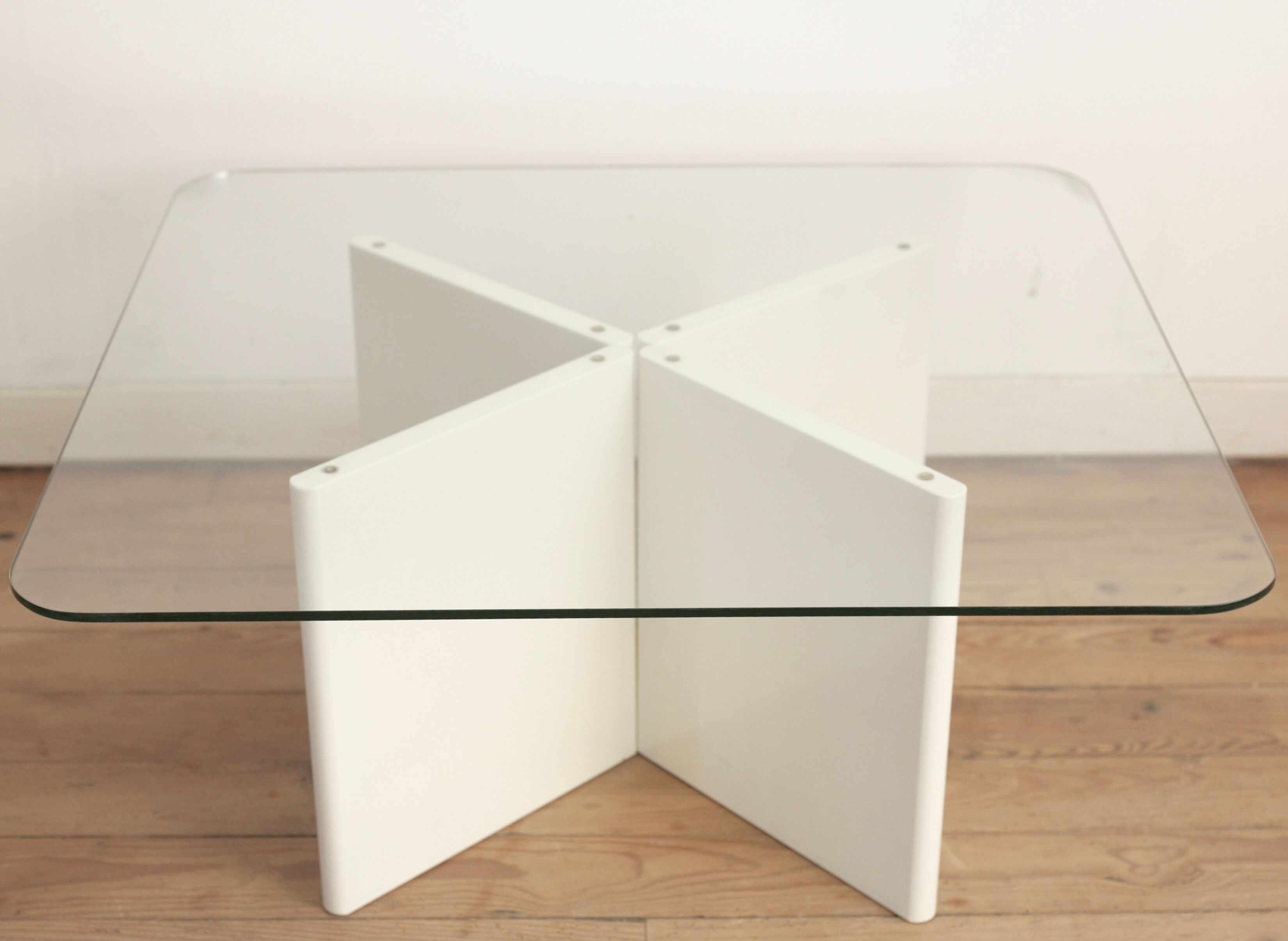 Wood and glass coffee table , France, circa 1980