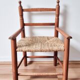 Vintage wooden and straw children's armchair