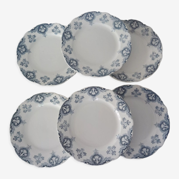 6 flat plates old earthenware 170223 luneville k&g europe blue flowers