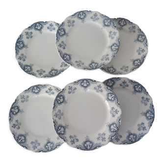 6 assiettes  plates faïence ancienne luneville k&g europe  fleurs bleues