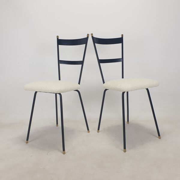Ensemble de 2 chaises italiennes en métal et laiton années 1960