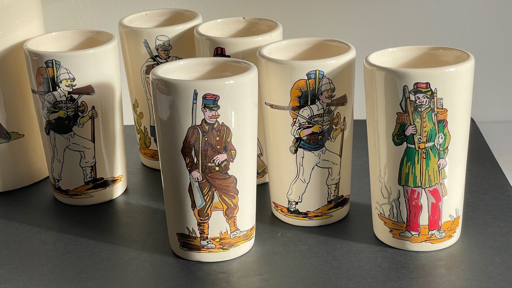 Orangeade service to vintage ceramic soldiers