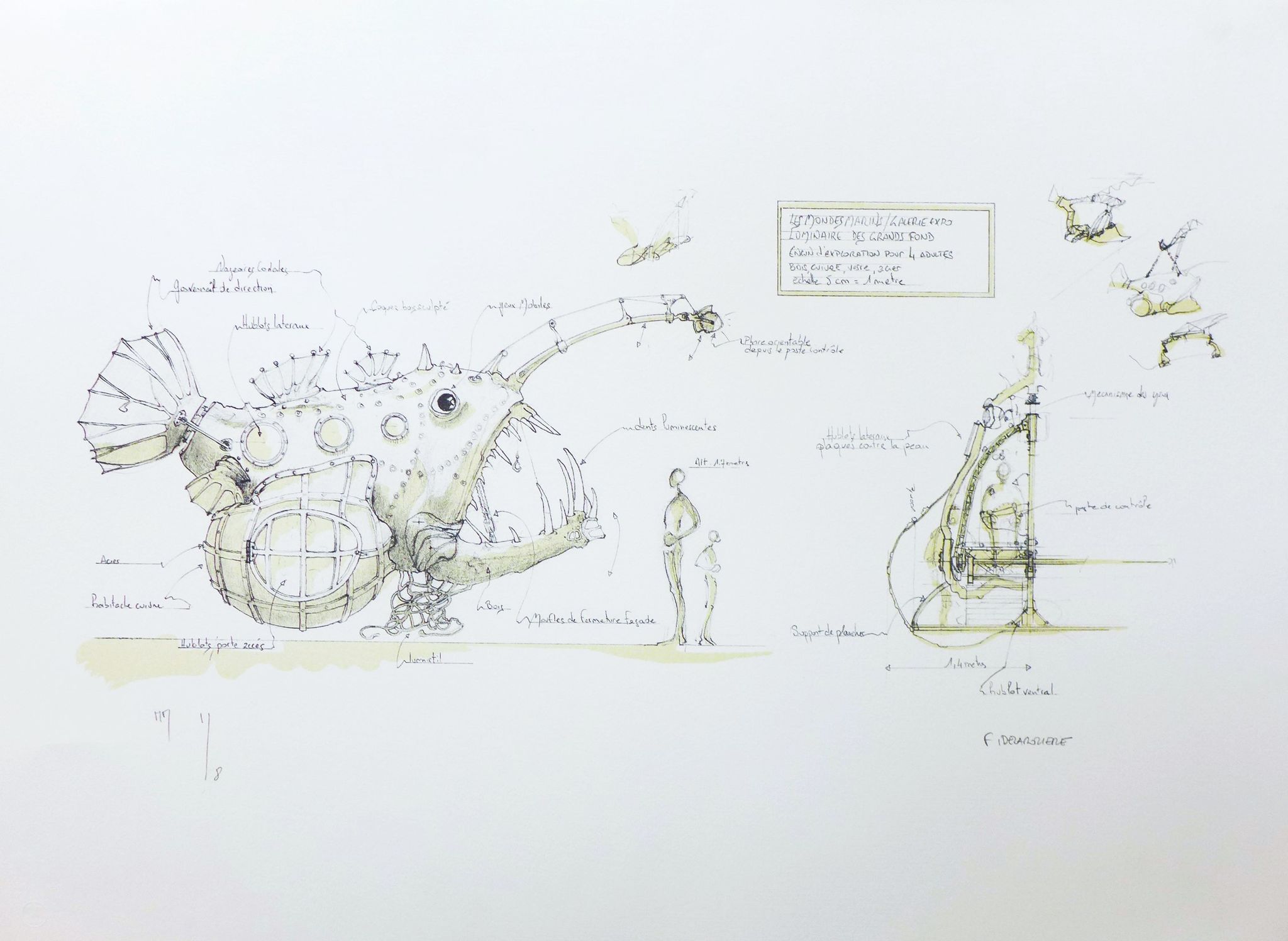 François delaroziere, luminaire des grands fonds, 2008. original lithograph signed