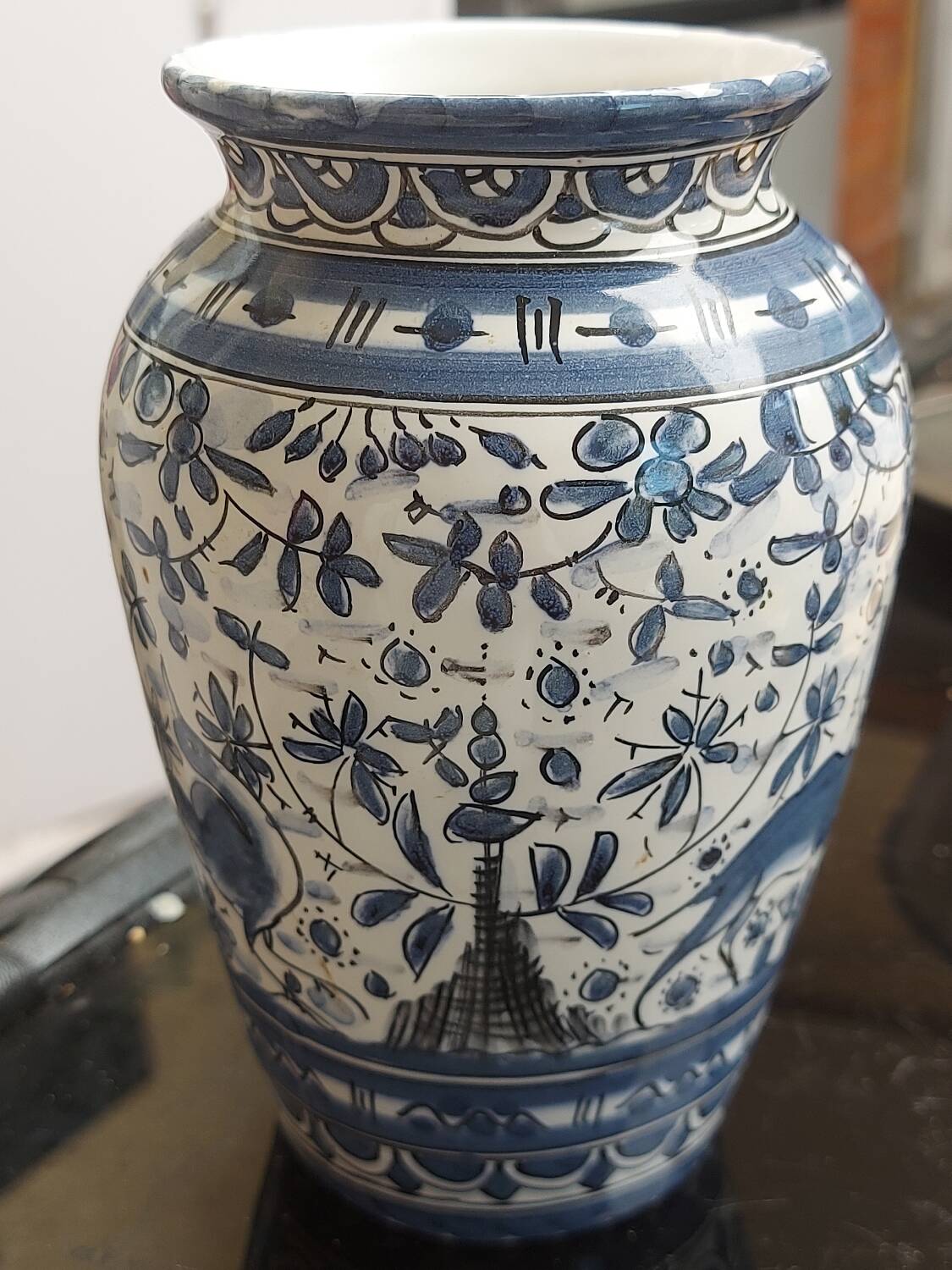 Handmade blue deco earthenware vase signed from Portugal