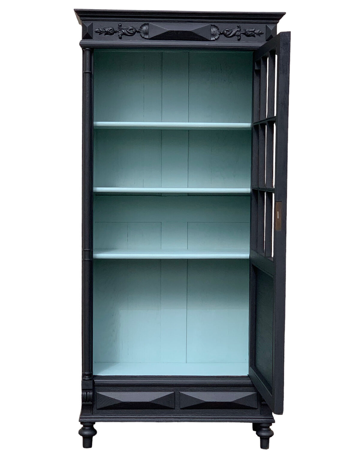 Armoire parisienne vitrée noire et vert grisé 150cm