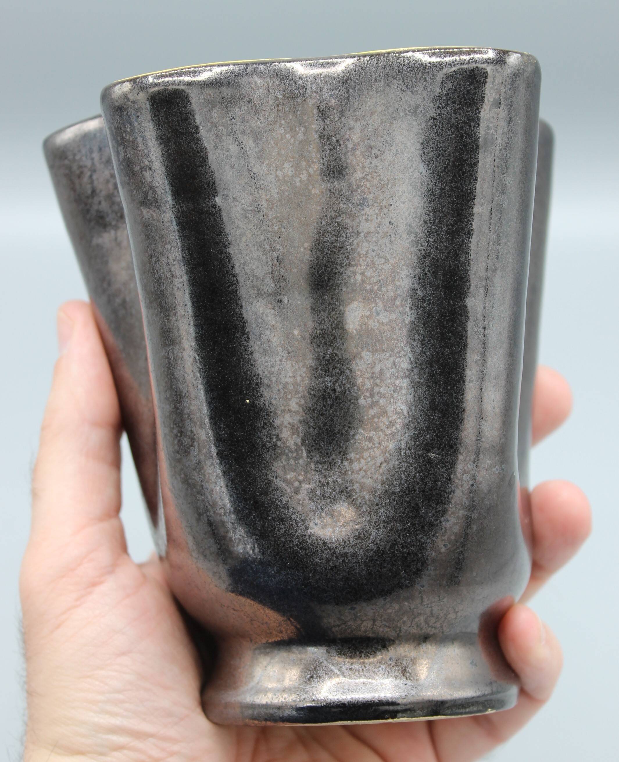 Vintage yellow and black ceramic vase design 50s 60s