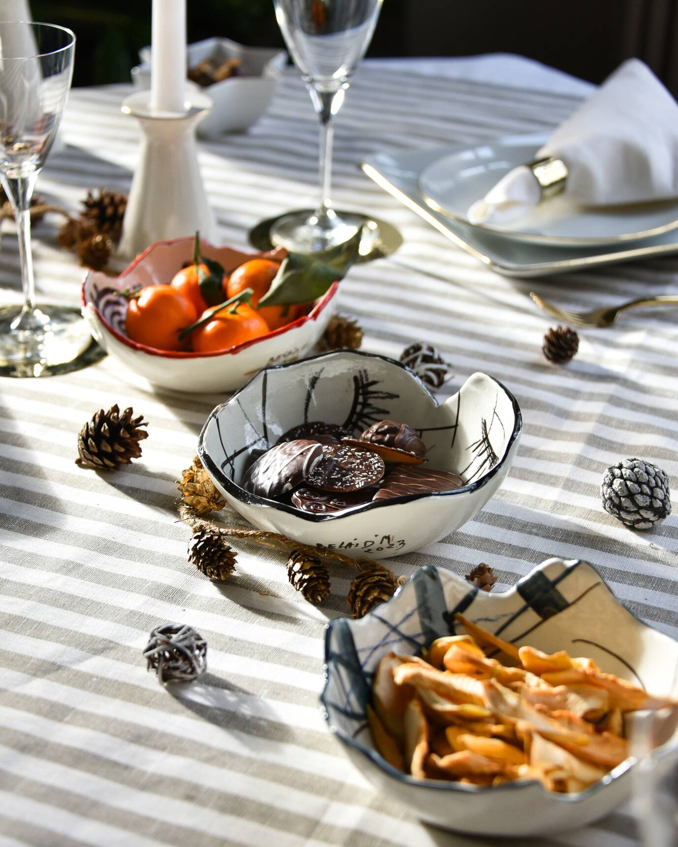 Blue abstract art ceramic bowl