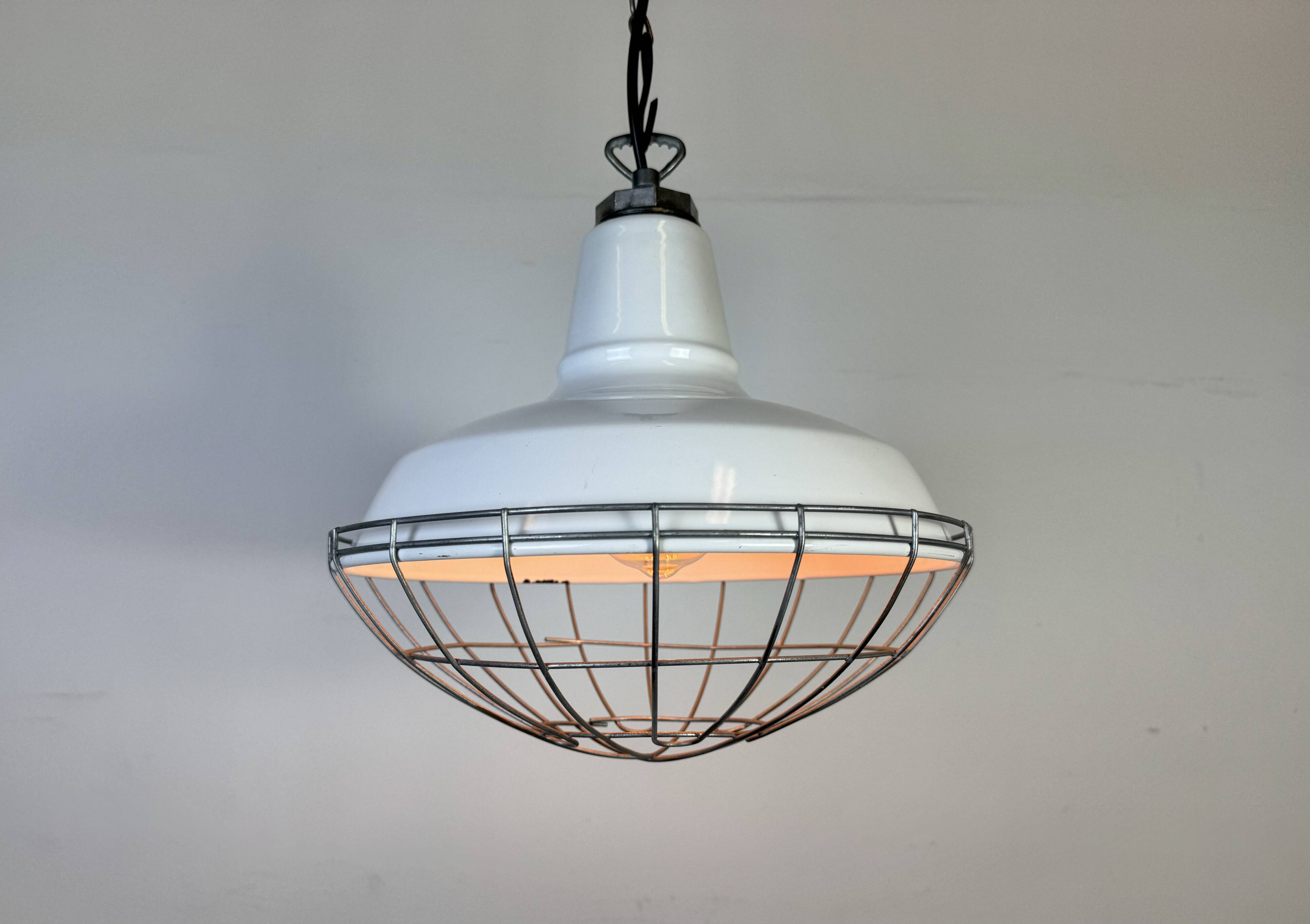 Industrial White Enamel Factory Pendant Lamp from Benjamin USA, 1960s