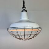 Industrial White Enamel Factory Pendant Lamp from Benjamin USA, 1960s