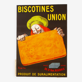 Affiche Biscotines Union par Leonetto Cappiello - Grand Format - Signé par l'artiste - On linen