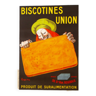 Affiche Biscotines Union par Leonetto Cappiello - Grand Format - Signé par l'artiste - On linen