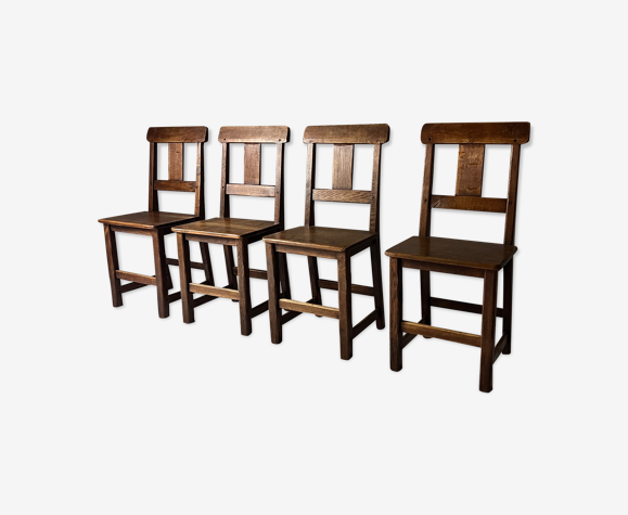 4 chaises de salle à manger en chêne antique, années 1900