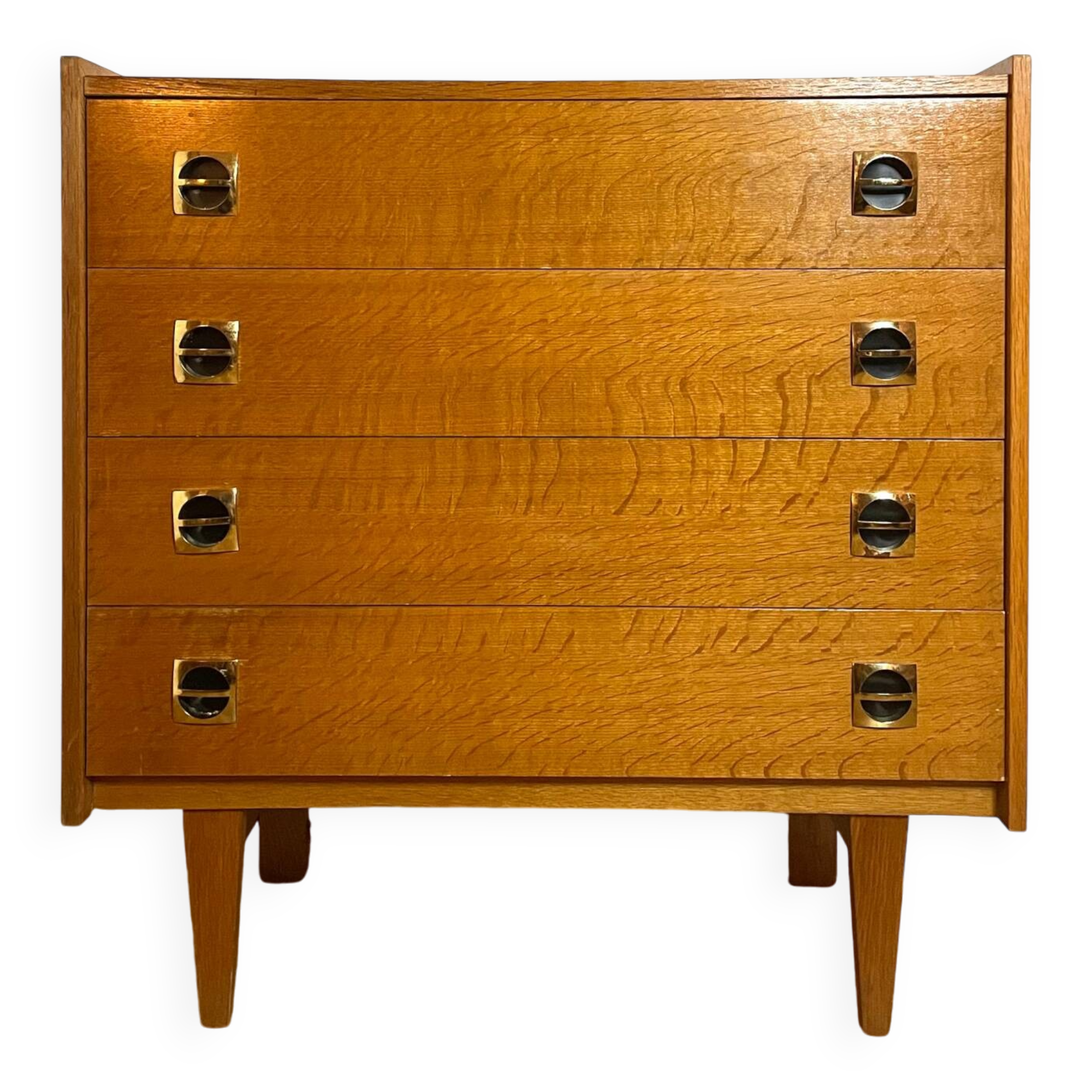Vintage wooden chest of drawers with compass feet