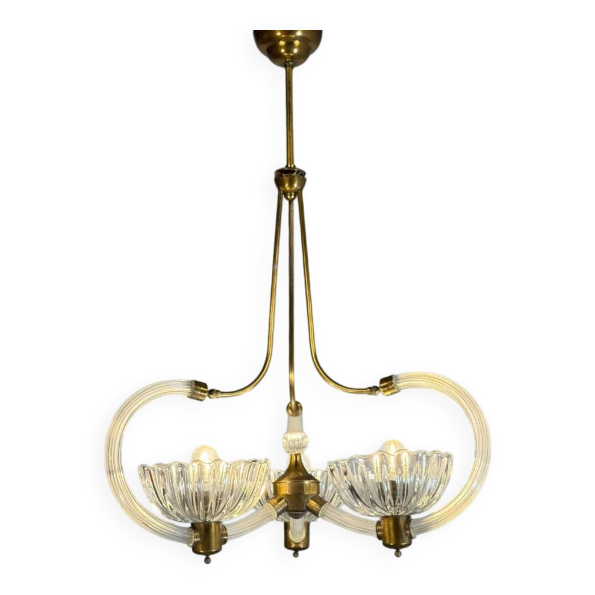 Lustre vénitien en verre de Murano et laiton , vers 1950