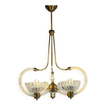 Lustre vénitien en verre de Murano et laiton , vers 1950