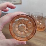 Set of 6 vintage Rosaline liqueur glasses in translucent pink glass