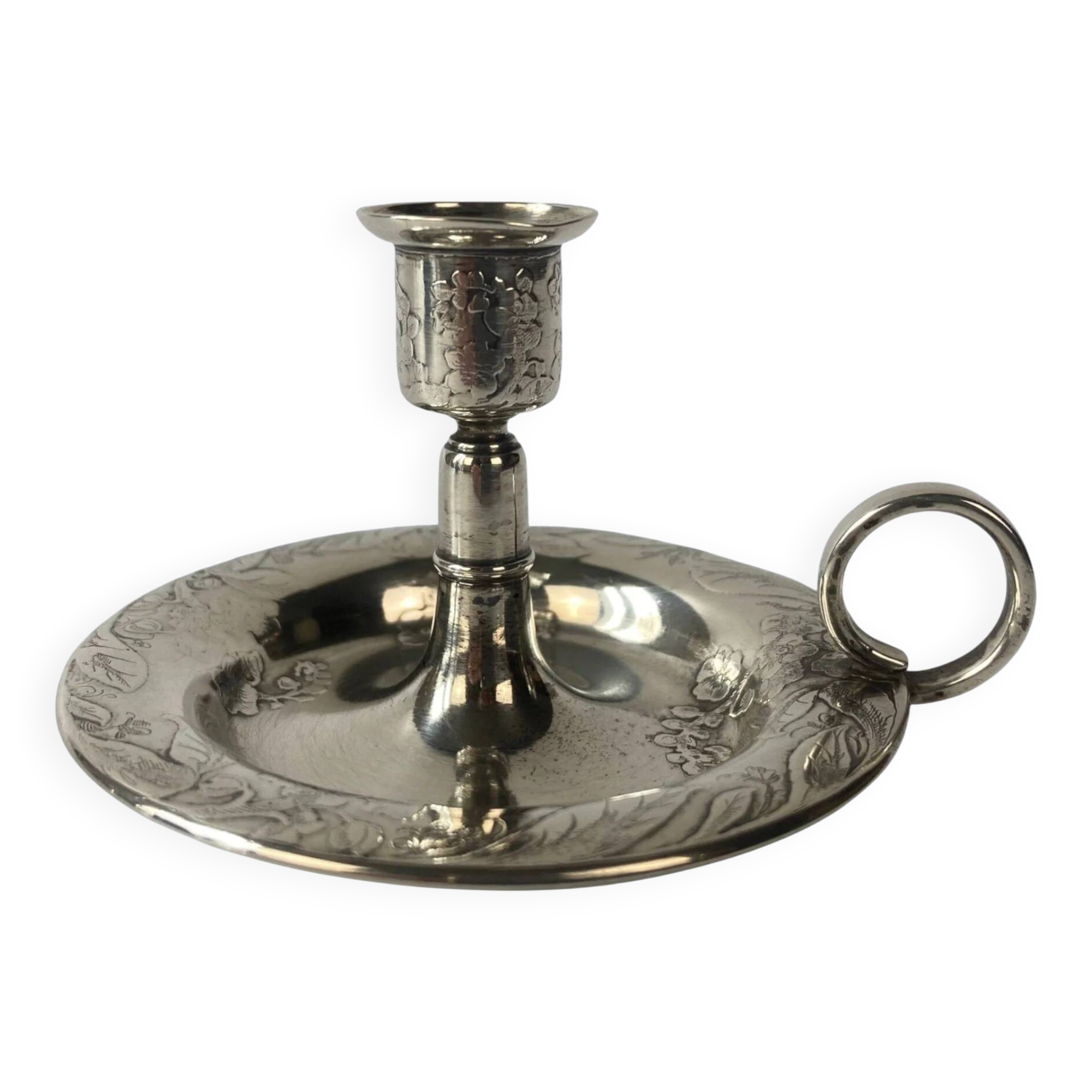 Tiffany and Co. antique hand candlestick, solid silver, Art Nouveau, Japonisme.
