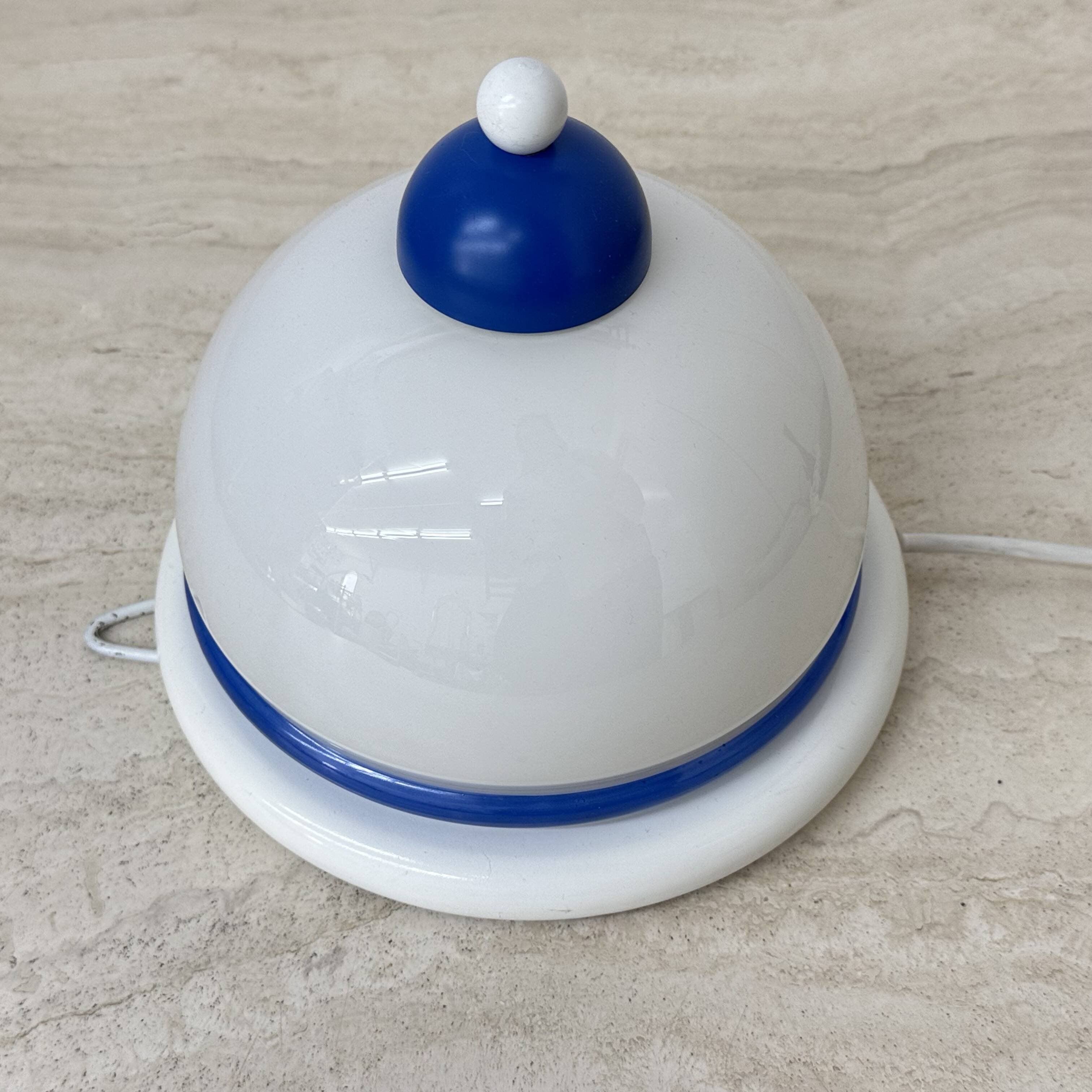 Vintage glass blue and white wall lamp sconce , 1970s