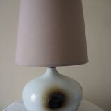 Enamelled ceramic ball lamp signed bossis and fabric lampshade