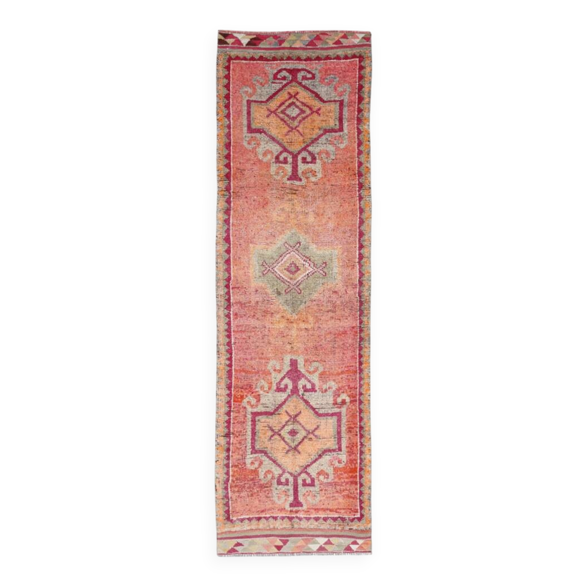 3x11 Pale Orange & Vintage Runner Rug, Handmade Orientel Runner, 96x338Cm