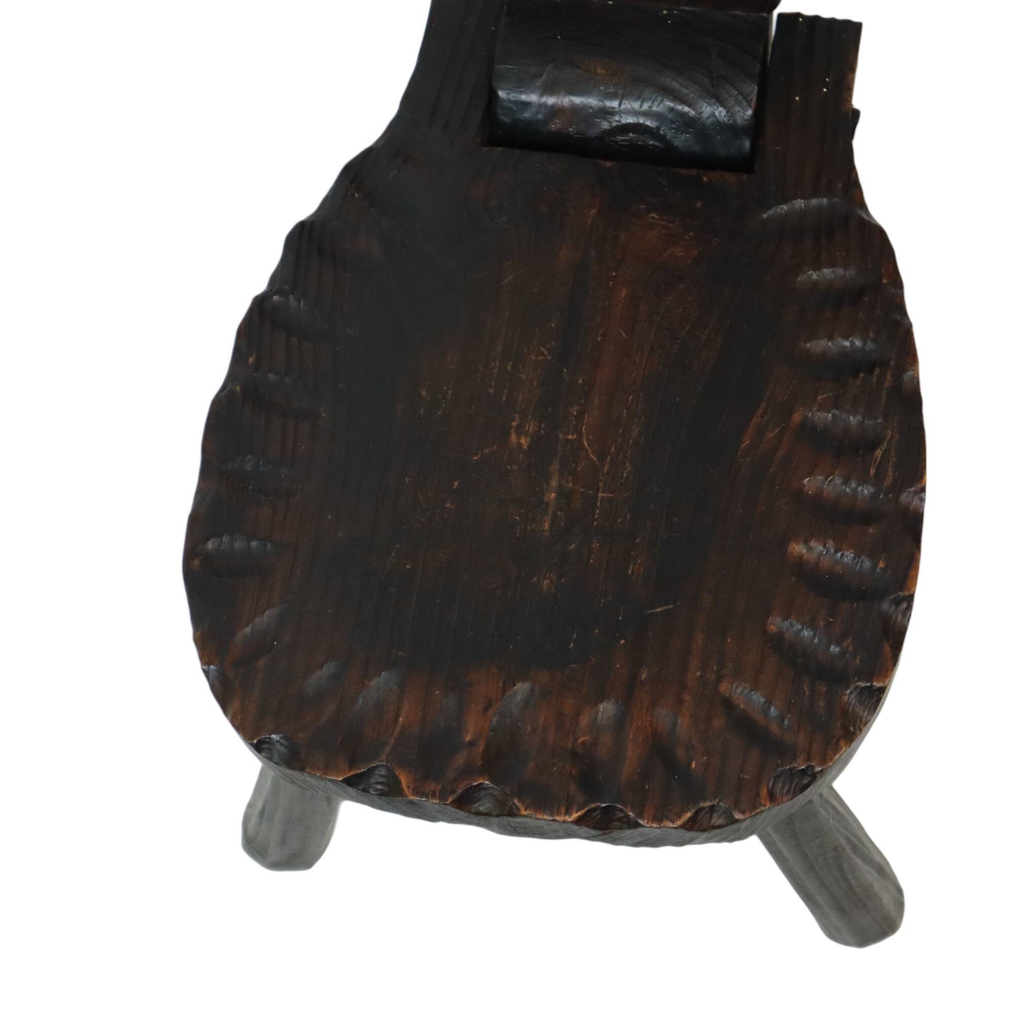 Authentic Spanish Brutalist Chair Tripod Cat Shape Solid Wood