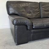 Vintage Roche Bobois sofa – Soleil Noir model – patinated black leather – 2-seater