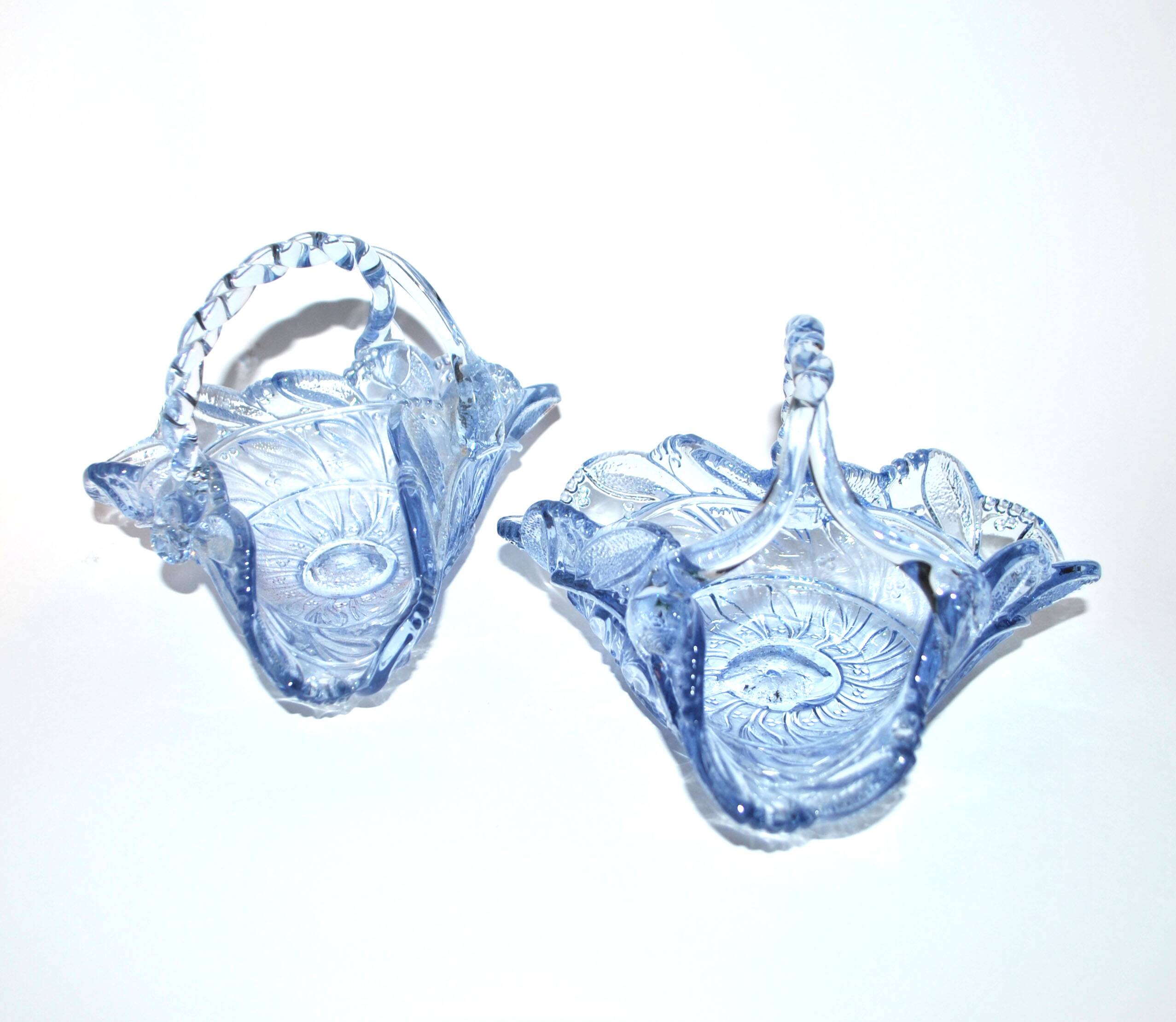 Set of 2 blue glass bowl basket emptiers from Fenne? Meisenthal?