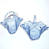 Set of 2 blue glass bowl basket emptiers from Fenne? Meisenthal?