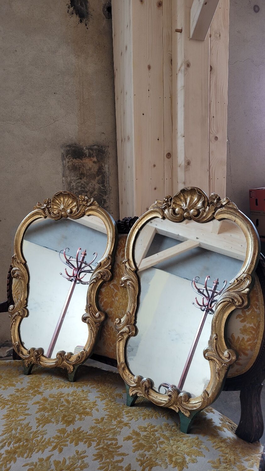 Pair of mirrors style louis xv rocaille in gilded wood carved 1900