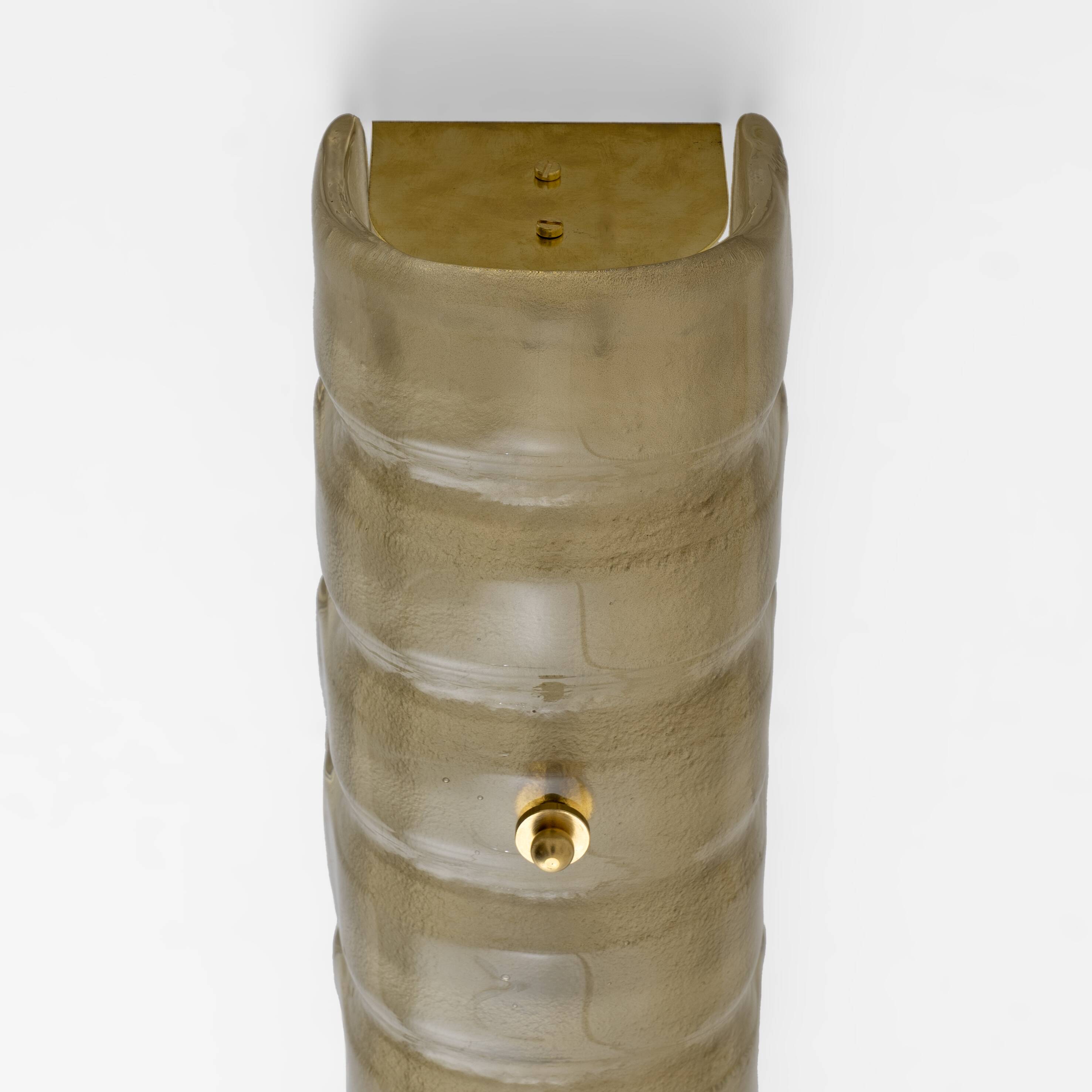 Pair of Murano Gold-Toned Frosted Glass and Brass Wall Sconces, Italy