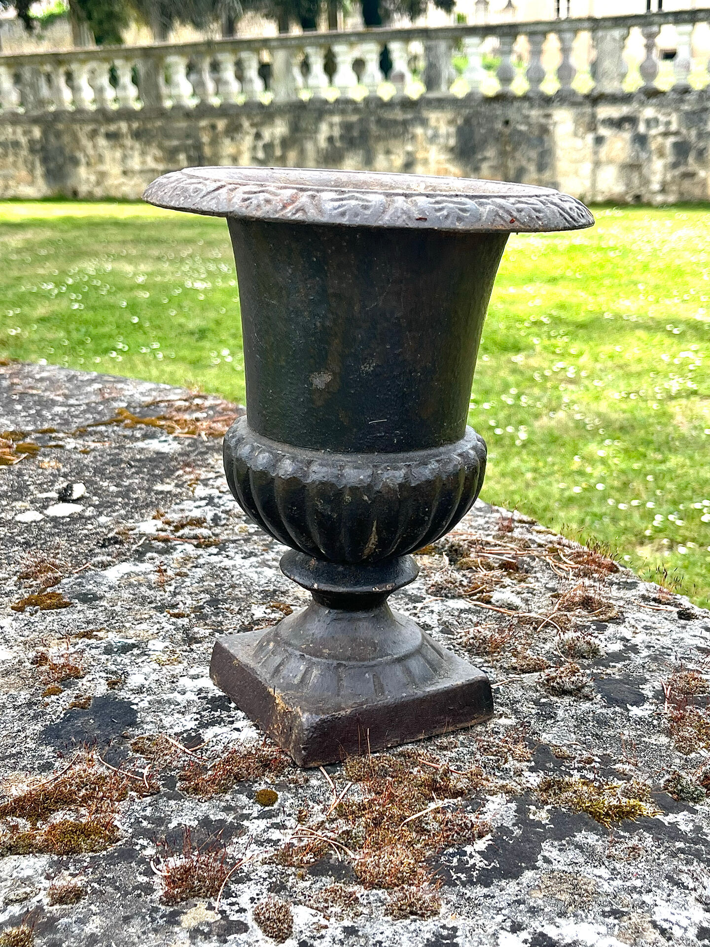 Iron garden urn planter, Antique French cast iron classical campana va