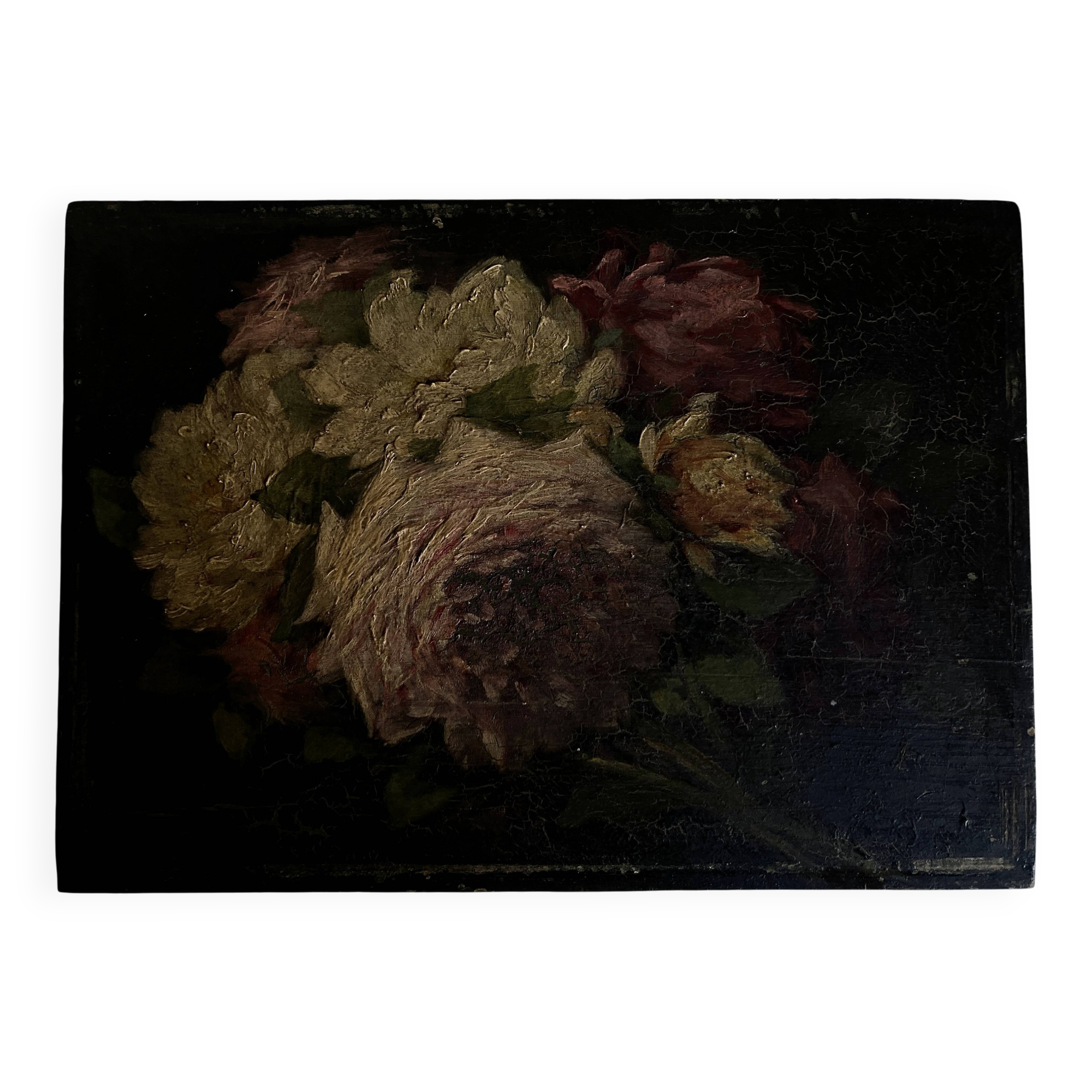 Oil on wood 19th century cut flowers