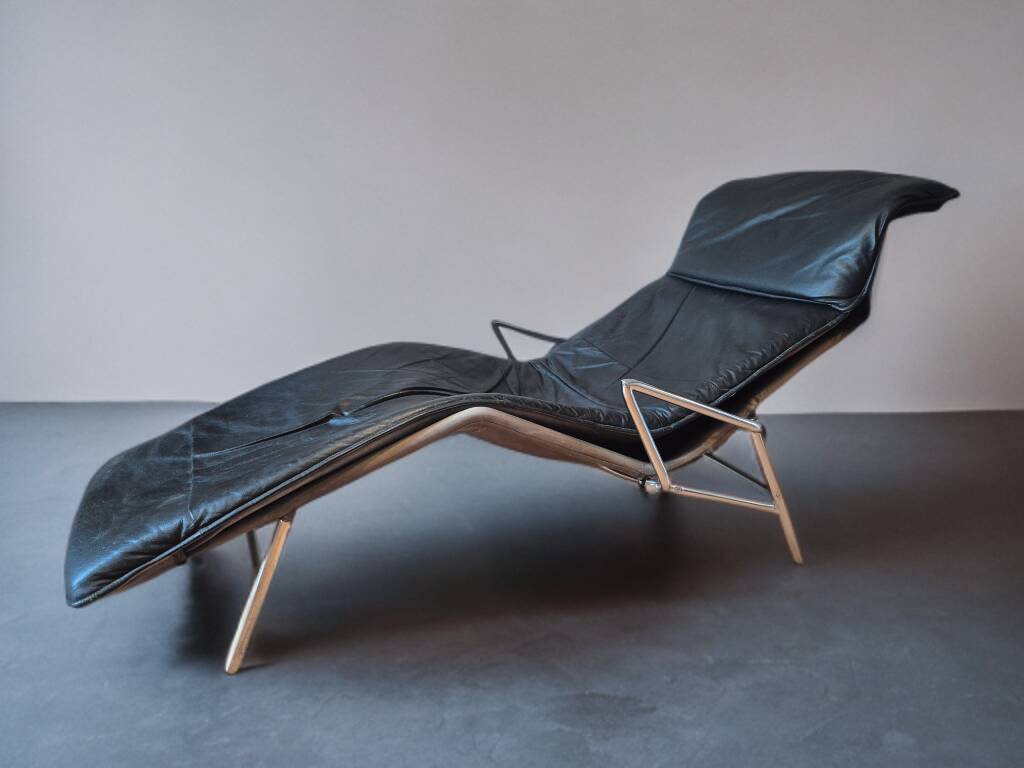 Scandinavian black leather lounge chair, 1980