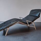 Chaise longue scandinave en cuir noir, 1980