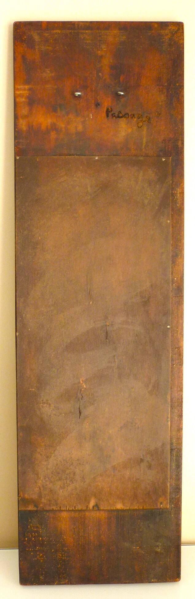 Carved wooden mirror, signed P. Guallino, "le passage", brutalist design from the 80s