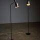 Pair of floor lamps in black metal with brushed aluminum shades, 1970s
