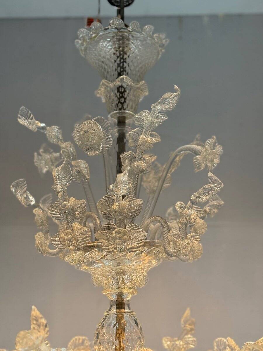 Venetian Chandelier in Colorless Murano Glass, 12 Light Arms, Circa 1900