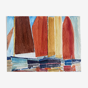 Tableau « les voiles» par jean-francois devaliere (1926-2021)