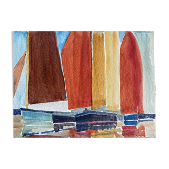 Painting "the sails" by jean-francois devaliere (1926-2021)