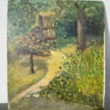 Garden landscape in oil signed