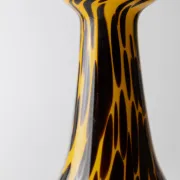 Vintage Murano glass vase from the 1990s, yellow art glass with black spots, postmodern Italian design.