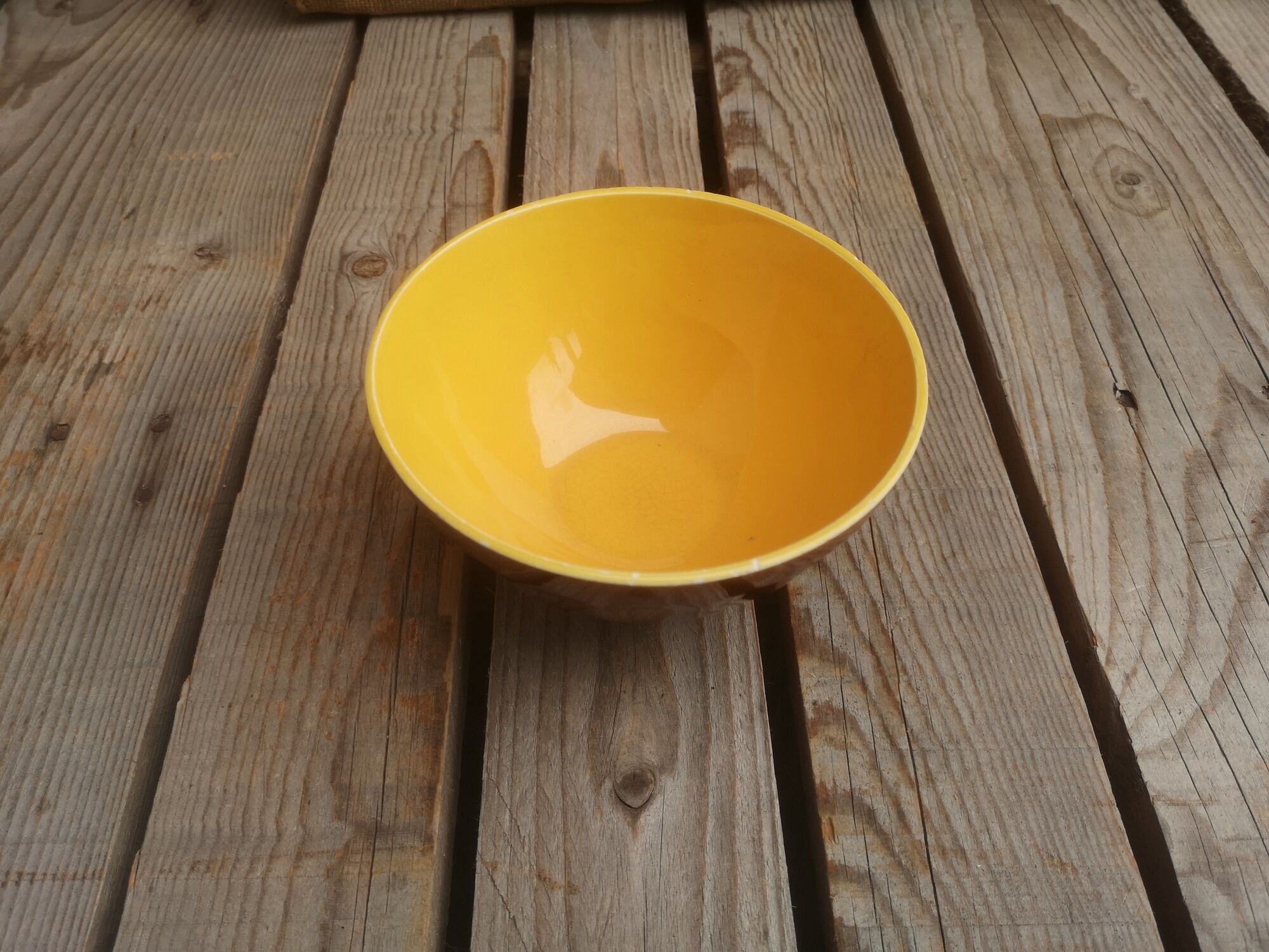 Brown and yellow ceramic bowl Digoin Sarreguemines