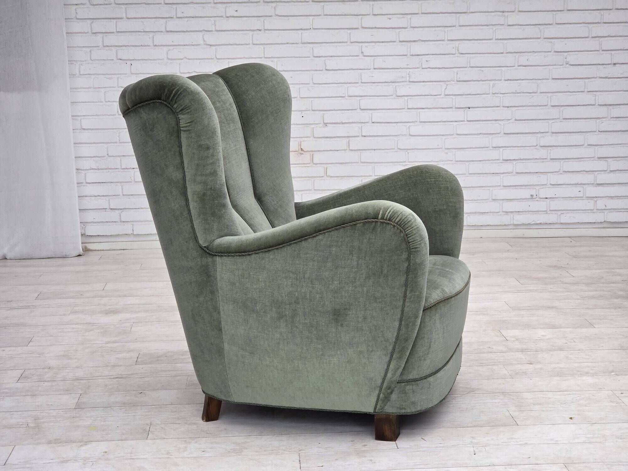 1960s, Danish highback relax chair, furniture velour, ash wood.