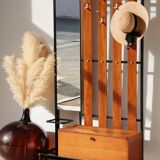 Vestiaire d’entrée vintage – Meuble à patères, miroir et rangements
